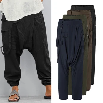 

Fashion Drop Crotch Pants Women Causal Trousers 2020 ZANZEA Casual Button Elastic Waist Pantalon Female Palazzo Plus Size Turnip