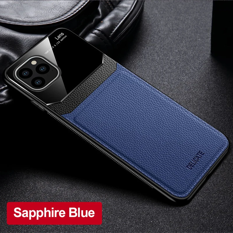 Роскошный кожаный чехол для iphone 11 pro max Защита объектива камеры крышка для iphone 11 pro на iphone 11 силиконовый чехол fundas - Цвет: blue