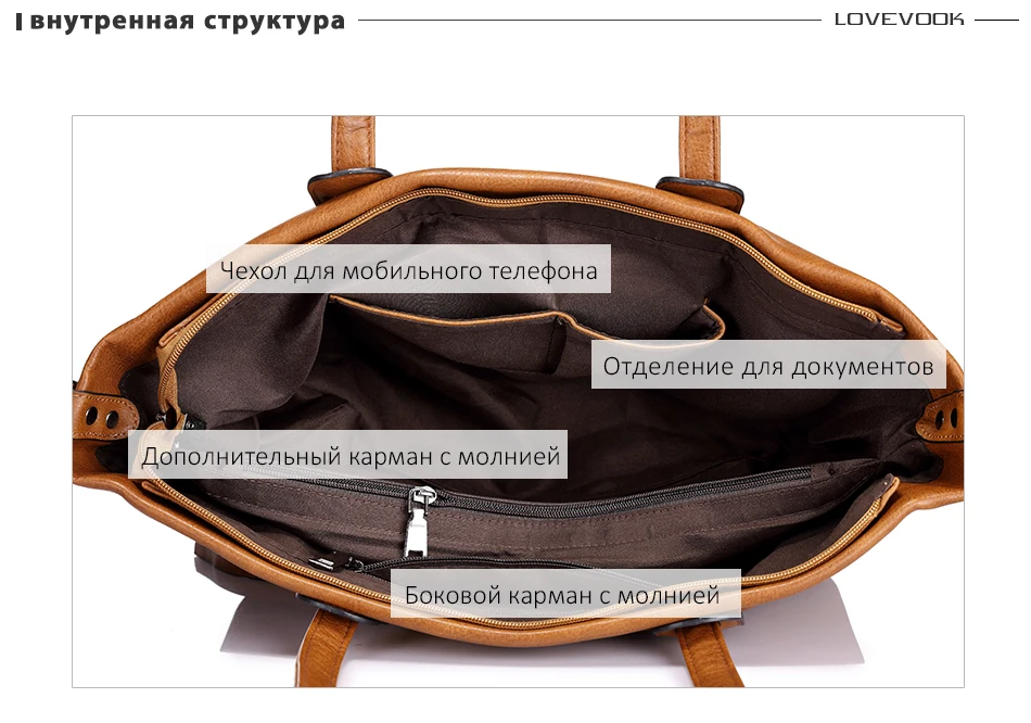 Женская наплечная сумка LOVEVOOK, повседневные сумки с широким ремешком на плечо, коричневые сумки через плечо большой емкости из искусственной кожи