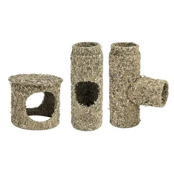 

Natural Grass Powder Woven Hamster Tunnel Hollow Out DIY Assembly Pet Nest Toys Playing Hideaway for Guinea-Pig