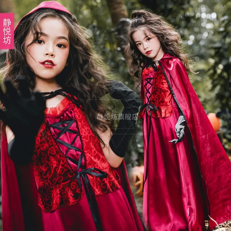 Disfraz de Halloween con Caperucita Roja, ropa para niños y niñas, Vestido  largo de princesa vampiro, chal, capa, bruja|Disfraces para niñas| -  AliExpress