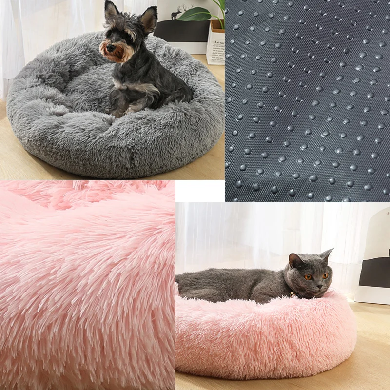 Удобная пушистая кровать для собаки круглая подушка для глубокого сна для домашних животных пончик для маленьких больших собак мягкая зимняя теплая плюшевая подушка превосходный комфорт