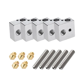 

A6 15Pcs 1.75Mm Teflon Throat Tube+0.4Mm Extruder Nozzle Print Heads+M6 Heater Block For 3D Printer Parts