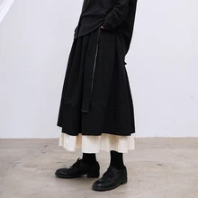 [] Черная Двухслойная юбка с высокой эластичной резинкой на талии, женская модная юбка, Новинка весна-осень, 1M744