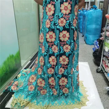 

Latest Teal African French Lace Fabric High Quality Guipure Lace Chemical Lace Fabric For Wedding Or Party WD091401