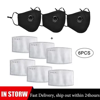 

3pcs Mouth Masks Face Cover Outdoor Riding Unisex Breathable Anti-dust PM 2.5 Cotton Masks With Valve & Filters