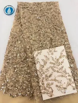 

(5yards/pc) High quality African wedding net lace tube beads and sequins embroidered French lace fabric for party dress FZZ825