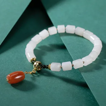 

One Luyin S925 Pure Silver Hetian Jade Bai Yuna Red Personality Woman Contracted High-grade Bracelets Bracelets