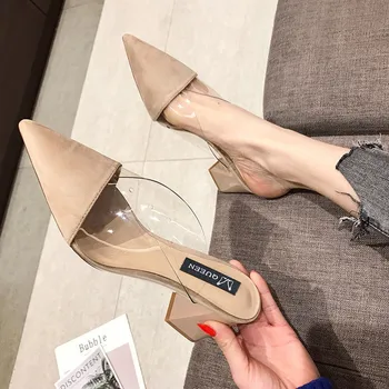 Ladies Pointed Toe Transparent Mules Shoes