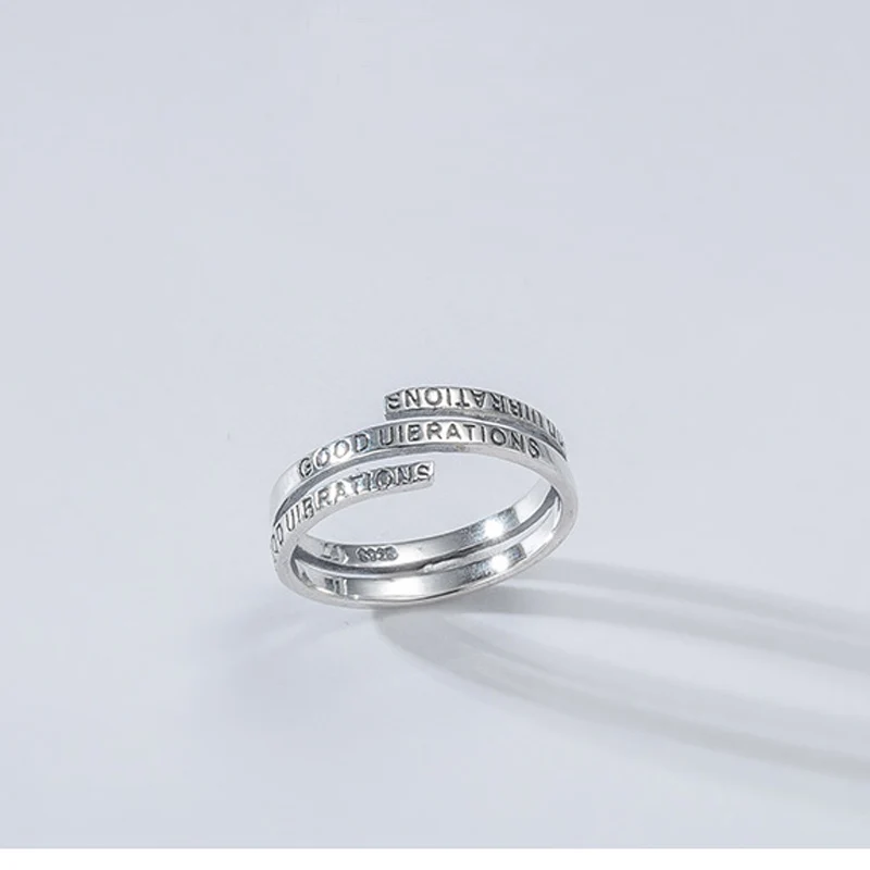 

Genuine 925 Sterling Silver Letter GOOD Adjustable Multi Layer Finger Rings Female Party Knuckle Ring Trendy Fine Jewelry