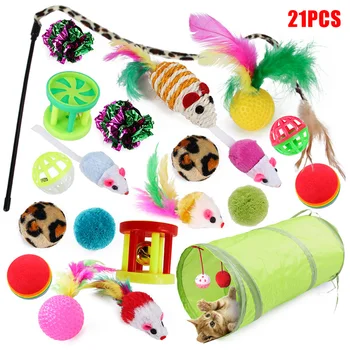 

21Pcs/set Cats Toys Interactives Kitten Toys Assortments Tunnel Balls Rats Feather Teaser Wand Bell Balls-30