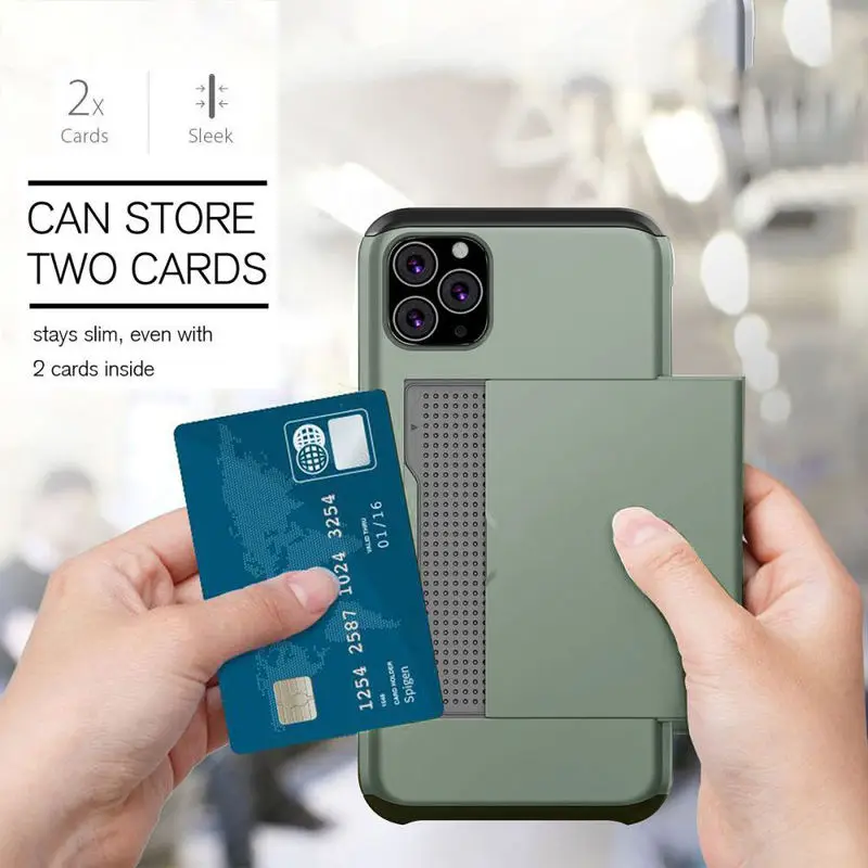 

LAPOPNUT Dual Layer Matte Card Holder Hard PC Phone Cases for IPhone 11 Pro MAX XS XR X 8 7 6s 6 Plus Hybrid Shockproof Cover