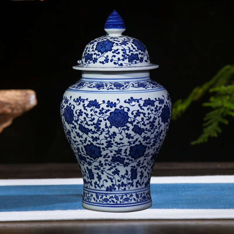 

Porcelain Vase Storage Jar Antique Blue and White Porcelain General Jar Modern Home Living Room Craft Decoration Decoration