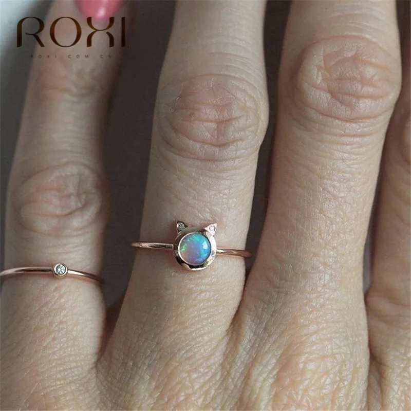ROXI, изящный тонкое кольцо, текстурированный огненный опал кольца для женщин, кошачьи ушки, милые модные украшения из циркония, кольцо с кристаллами, женские подарки для девочек