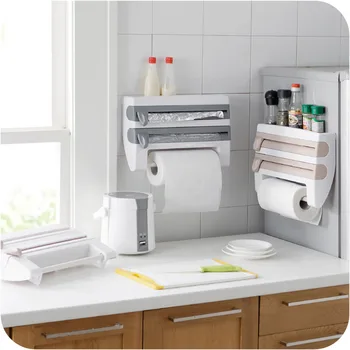 

2020 Kitchen Towel Paper Holder Aluminum Film Cutter Wraptastic Dispenser Cutting Foil Cling Wrap Kitchen Shelf Wall Hang Rack