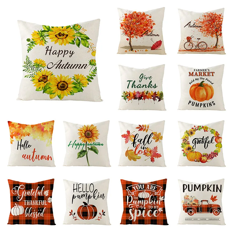 

Наволочки на подушки на День Благодарения, наволочка 45X45 с тыквами, подсолнухами, декоративная наволочка, льняные диванные подушки, домашний декор