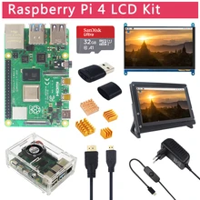 Raspberry Pi 4 modèle B Kit LCD + écran tactile 7 pouces + support + carte SD 64 32 GB + ventilateur + dissipateur de chaleur + alimentation + Micro HDMI pour Pi 4(China)