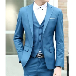 2021 New Light Blue Men's Suit Notched Lapel Slim Evening Dress Business Wedding Best Man 3 -Piece Suit (Coat + Pants + Vest)