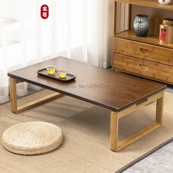 

Bay window folding household bamboo kang table folding low table