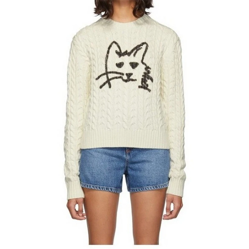 

Women Sweaters and Pullovers 2019 Autumn Winter Clothes Women Cute Cat Twist Sweaters Round Neck Long Sleeve Knit Top Pullovers
