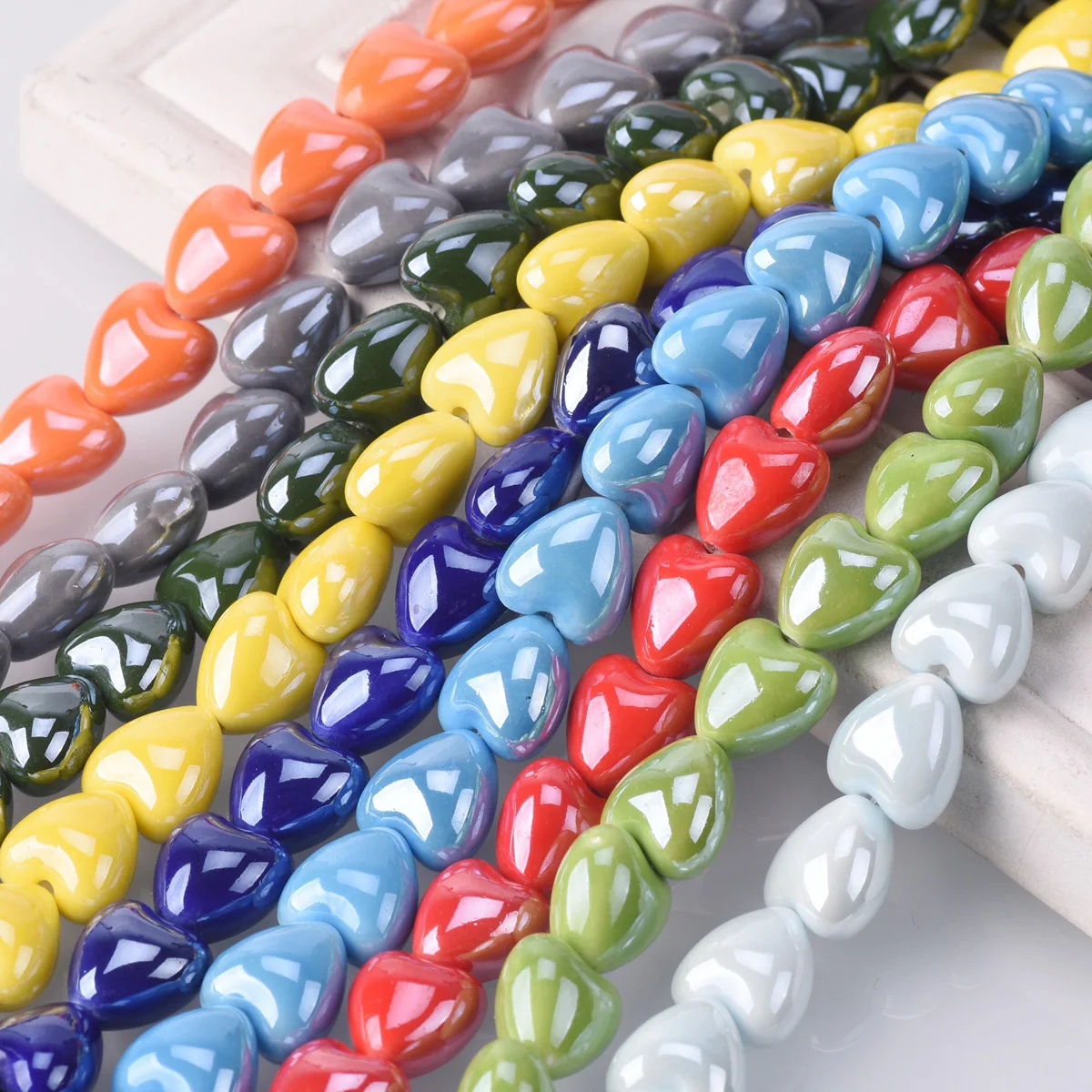 Loose Beads 10pcs 10mm 12mm Heart Shape Shiny Glossy Glazed Ceramic Porcelain Loose Beads lot for Jewelry Making DIY Crafts