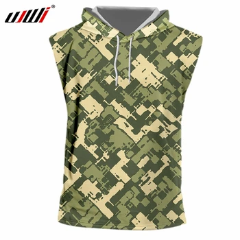 

UJWI 2020 Factory Digital Full Body Print Mens Hip Hop Hooded Tee 3D Military camouflage Sleeveless Quick Dry Streetwear Clothes