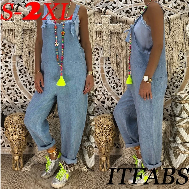 

Plus Size Women Bodycon Jumpsuit Jeans Denim Romper Overalls Trousers Long Pants