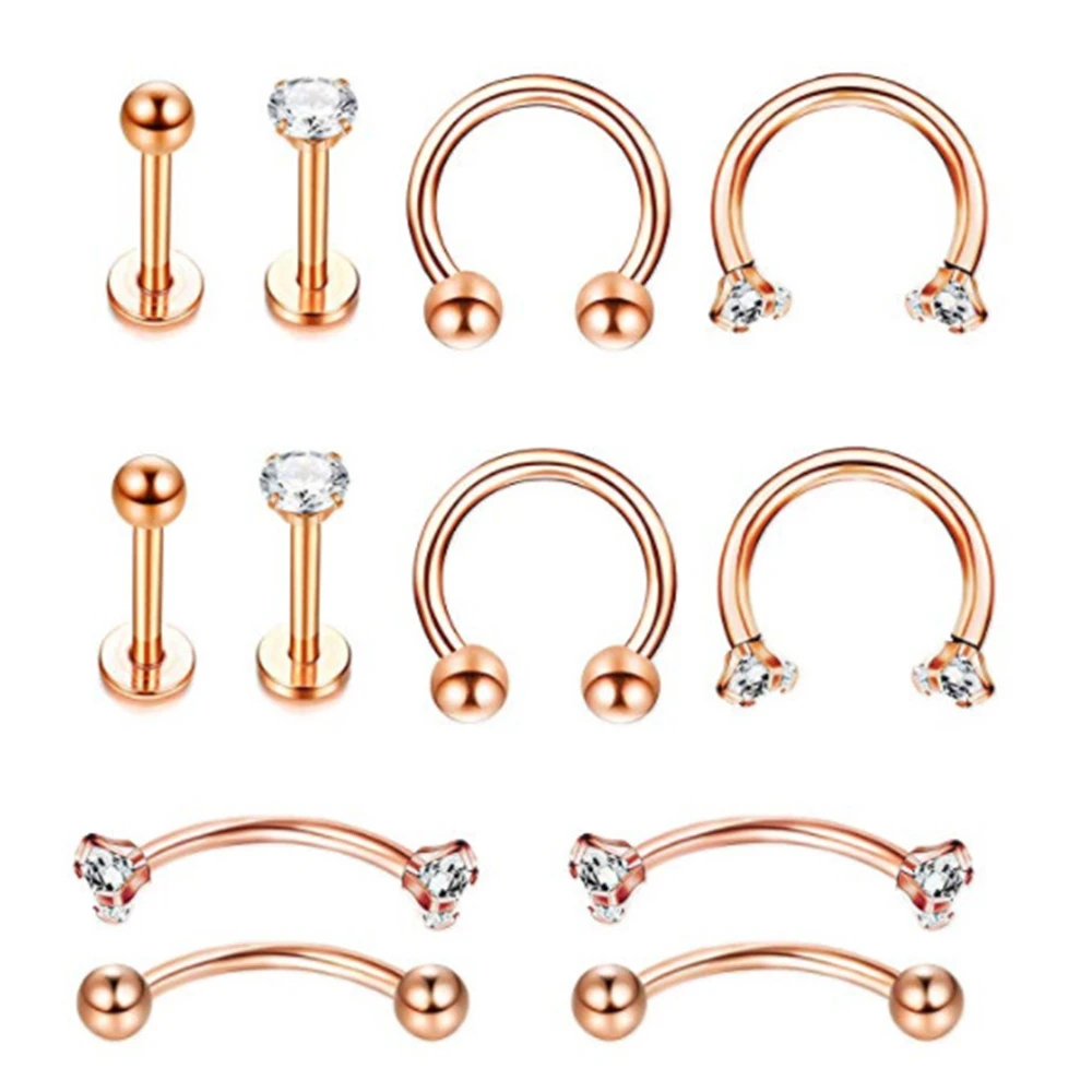 

Piercing Nose Rings Studs 12 sets of stainless steel Nose Piercing Septum Women Ear Piercing Body Jewelry Tragus