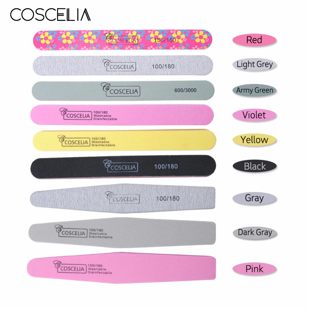 

Coscelia Nail File 100/180 For Nail Art Tool Set Professional Manicure Thin/Thick Nail File Buffer For Remove UV Gel Nail Polish