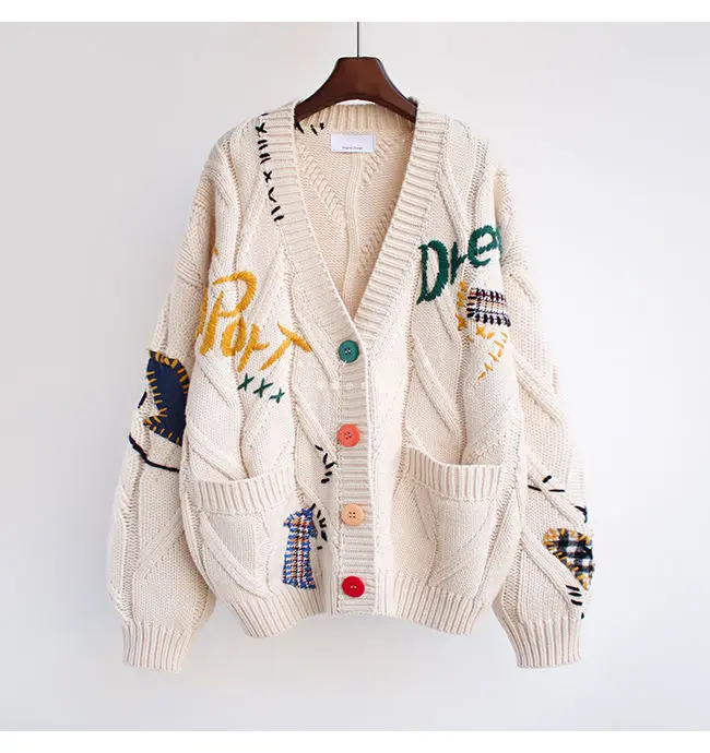 Oversized Embroidered Knit Cardigan