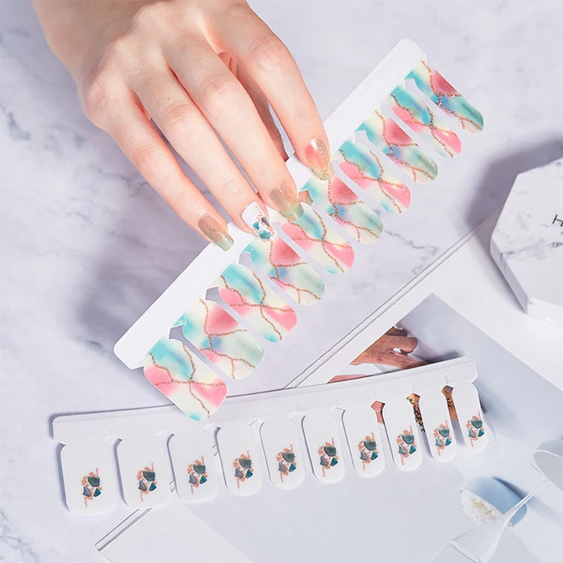 20 Tips/Sheet Fashion Peacock Glitter Powder Design Nail Sticker Water Ripple Blooming Art Decoration Waterproof Manicure | Красота и
