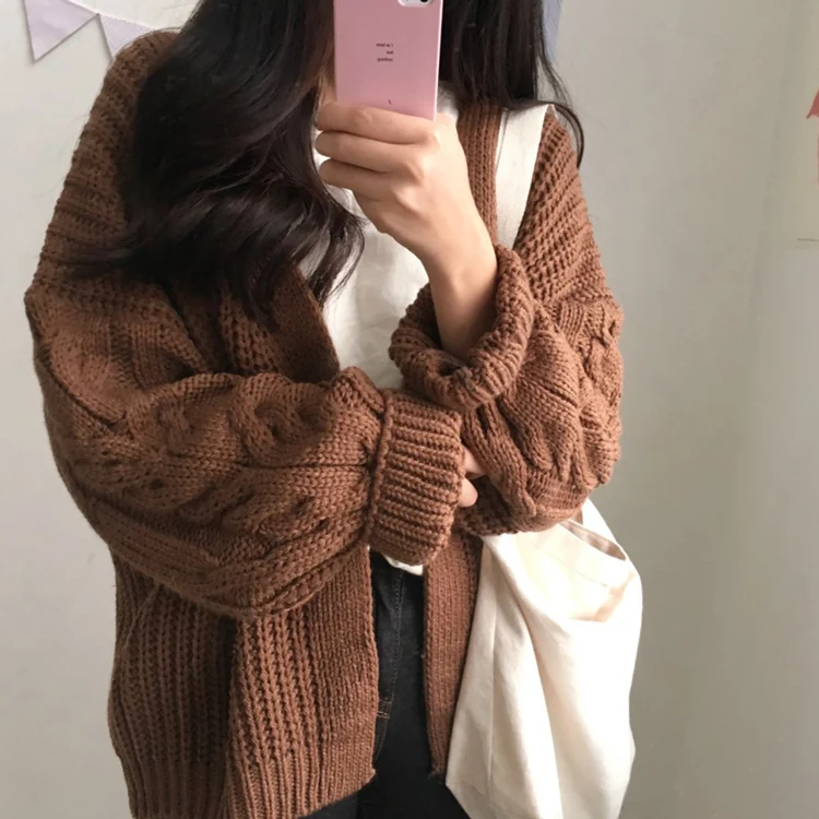 

Autumn Korean Cardigan Long Sleeve Slim Knitting Loose Vestidos Mujer Korea Style Ladies Outwear Knit Sweater Casual Open Stitch