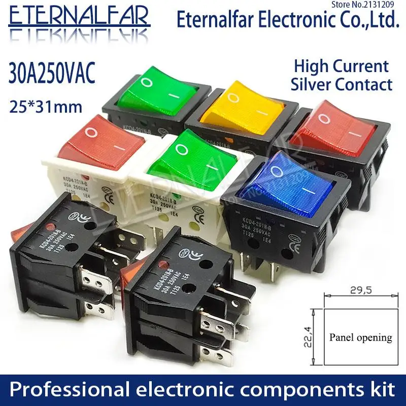 

KCD4 Electric Welding Machine Ship Type Switch With Red Green Blue Yellow Light 30A 250V AC Oven Electric Heater 4PIN DIP6 T8555