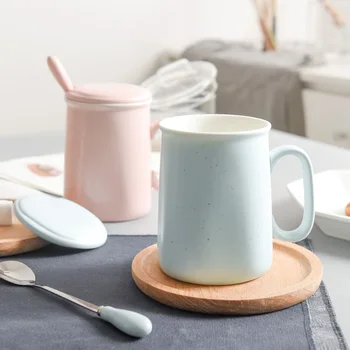

Nordic Creative Ceramic Cup Personality Coffee Mug 400ml Large Capacity Office Drinking Cups Household Milk Mugs with Spoon Lid