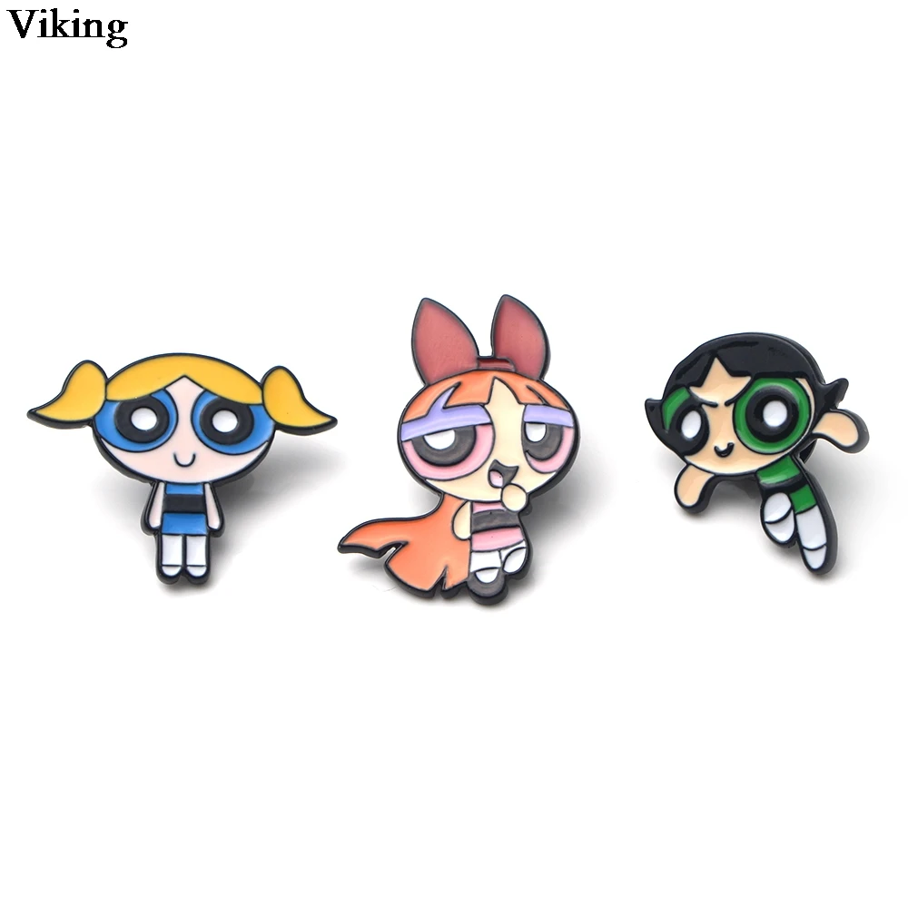Значки для девочек Powerpuff, эмалированные Броши из сплава металла, прищепки, заколки для воротника, Милые Броши для женщин, девочек G0514