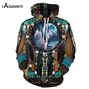 

Raisevern Wolf in Dreamcatcher Print 3D Hoodie Men Women Hooded Pullover Tracksuits Harajuku Pullovers Outfits Drop Shipping