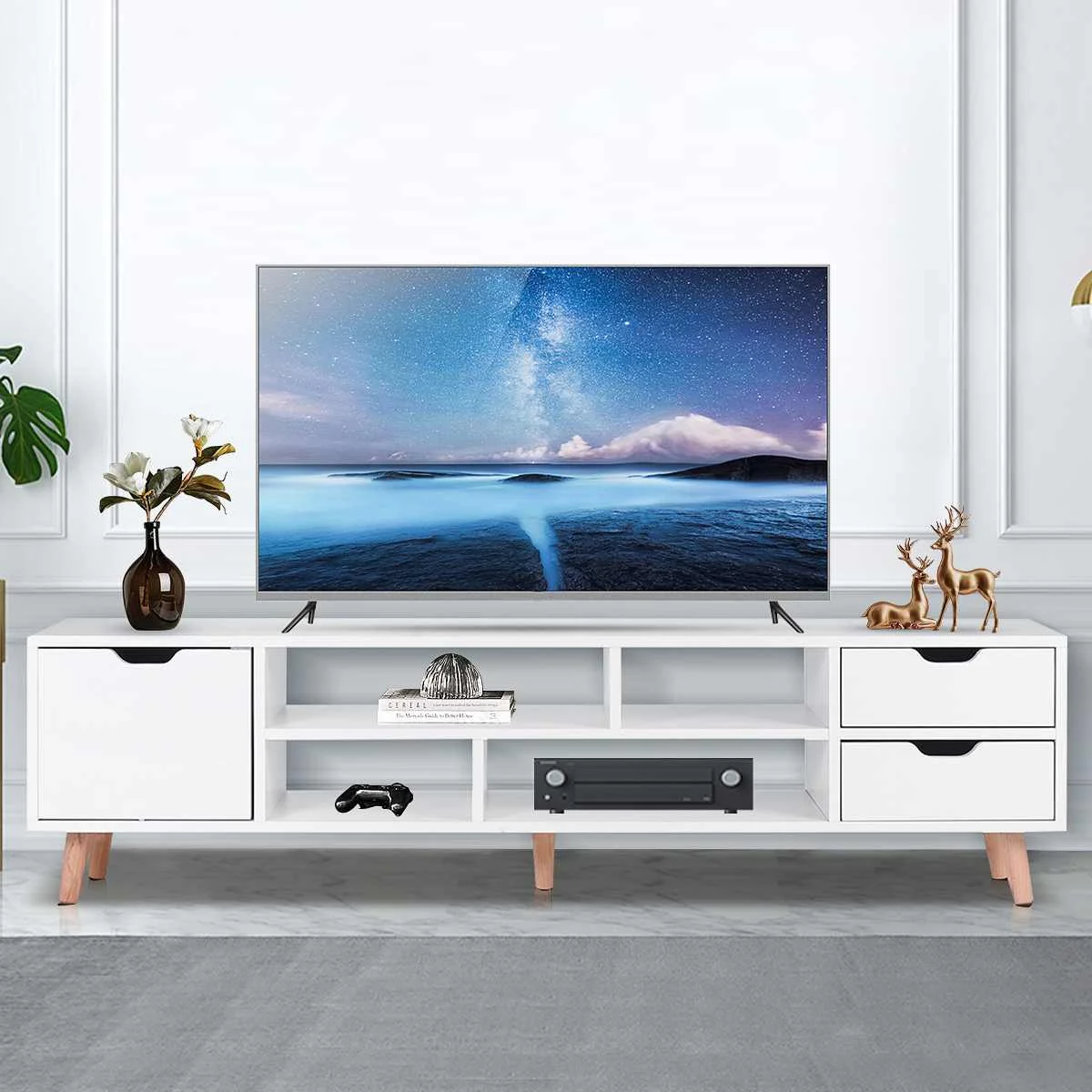 55 Inch TV Stand Flat Screen Entertainment Media Console Home Furniture Center 