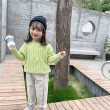 Зимний Детский свитер Новое поступление, корейский стиль, хлопок, Повседневный, чистый цвет, подходит ко всему, высокий воротник, теплый для милых девочек и мальчиков