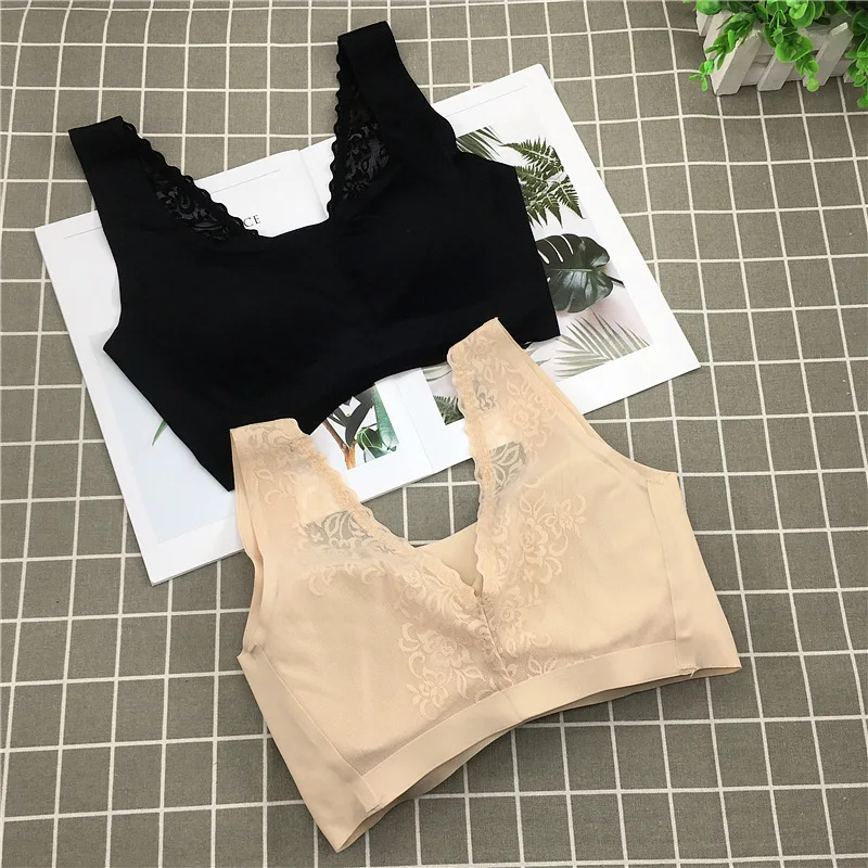 

V Shape Lace Bra Underwear Ice Silk Seamless Bra Beauty Back Wire Free One-piece Breathable Seamless Vest Bras