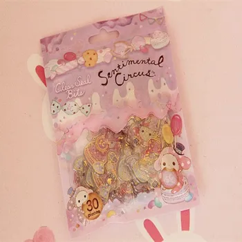 

30pcs/pack 3D Shining Crystal Epoxy Stickers Scrapbook Phone Transparent Stickers Cute animals Stationery Decoration