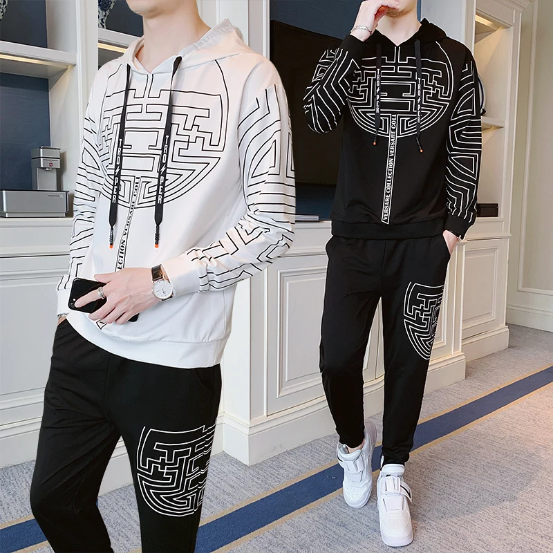 Мужской спортивный костюм из 2 предметов повседневный с курткой и брюками на