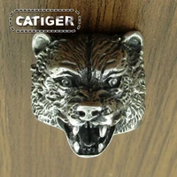 Punk 316L Stainless Steel Bear Animal Ring For Man Silver color Golden Brown Bear Head Ring Jewelry 2