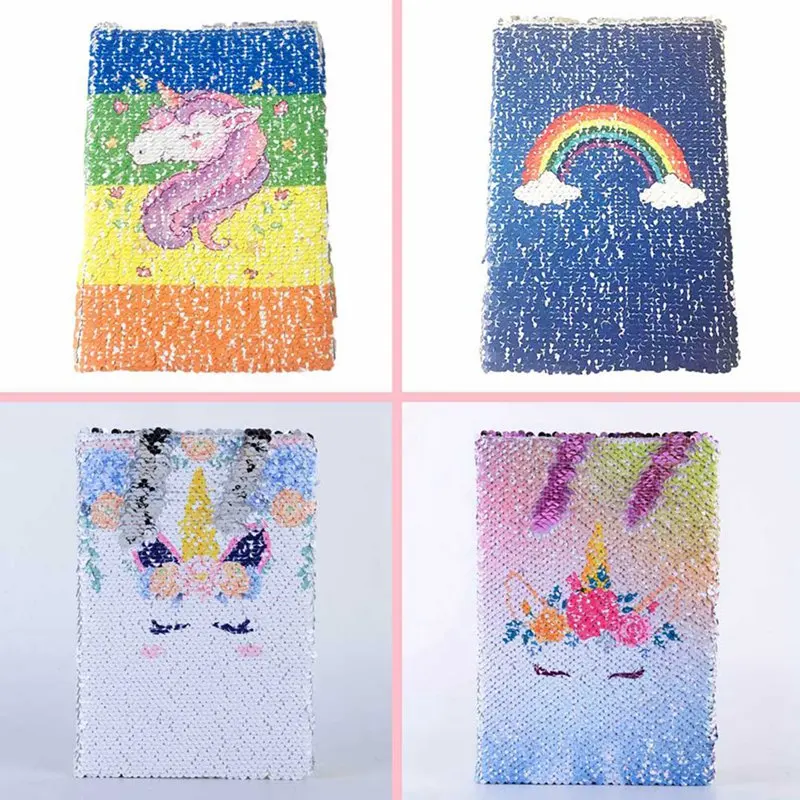 

1Pc A5 Notebook Reversible Sequin Unicorn Diary Notebook Cute Cartoon Rainbow Journal Diary Note Books