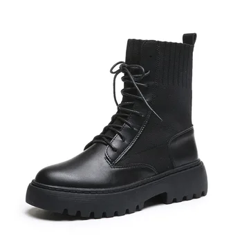 melhor Botas De Plataforma Femininas Botas De Malha Outono Nova Moda De Sola Grossa Costura Botas Curtas Botas De Chuva Goth Cossacos Sapatos Femininos