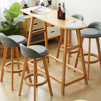 

Modern Bar Stool Nordic Minimalist Household Solid Wood High Stool Bar Stool Bar Chair Leisure Back Chair Stool Wooden Bars