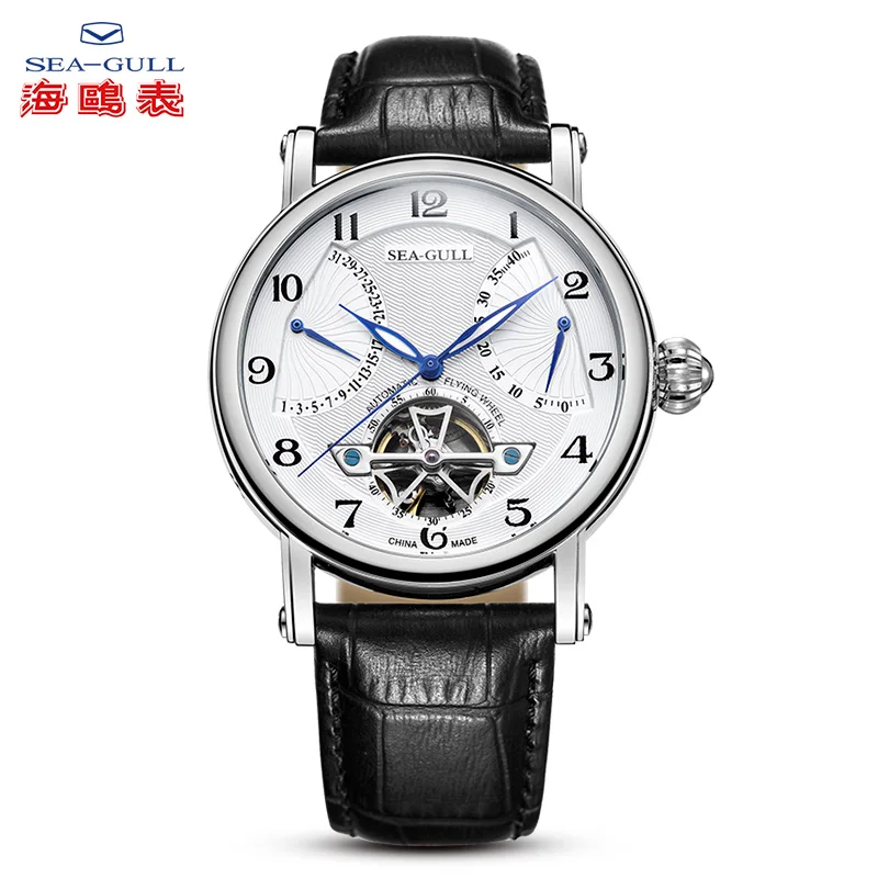 Seagull бизнес часы мужские механические наручные часы Неделя Календарь 50 м водонепроницаемый кожаный мужской браслет застежка часы 819,316 - Цвет: 819.317