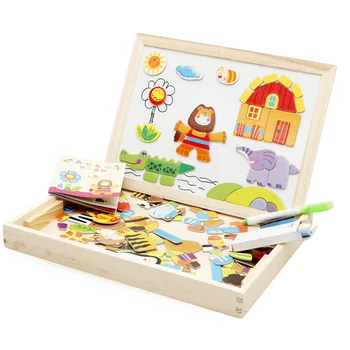 

Cartoon Kids Educational Toys Wooden Puzzles For Children Forest Park Multifunctional Magnetic Puzzles Drawing Board Toy