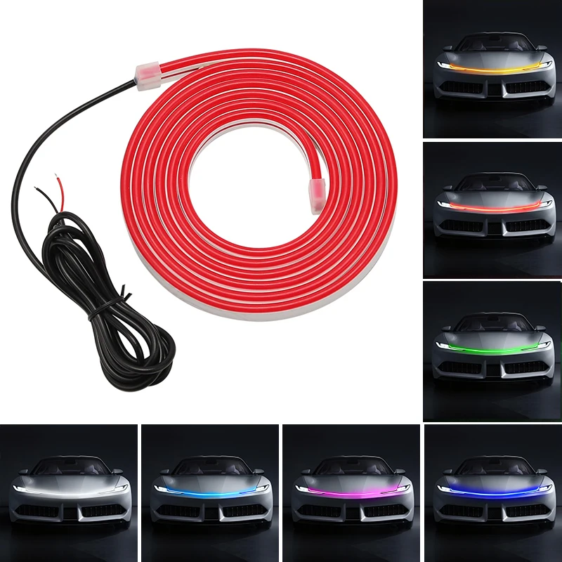 Car Hood Daytime Running Light Strip Waterproof Flexible LED Auto Decorative Atmosphere Lamp Ambient Backlight Universal 12V