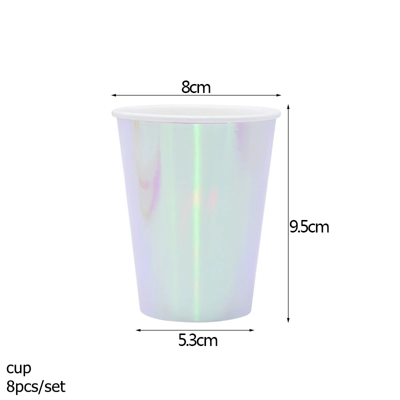 Лазерные серебристые и розовые одноразовые столовые приборы, набор чашек, тарелок, салфеток, соломинки, свадебные украшения, принадлежности для дня рождения - Цвет: PB06 8pcs cups