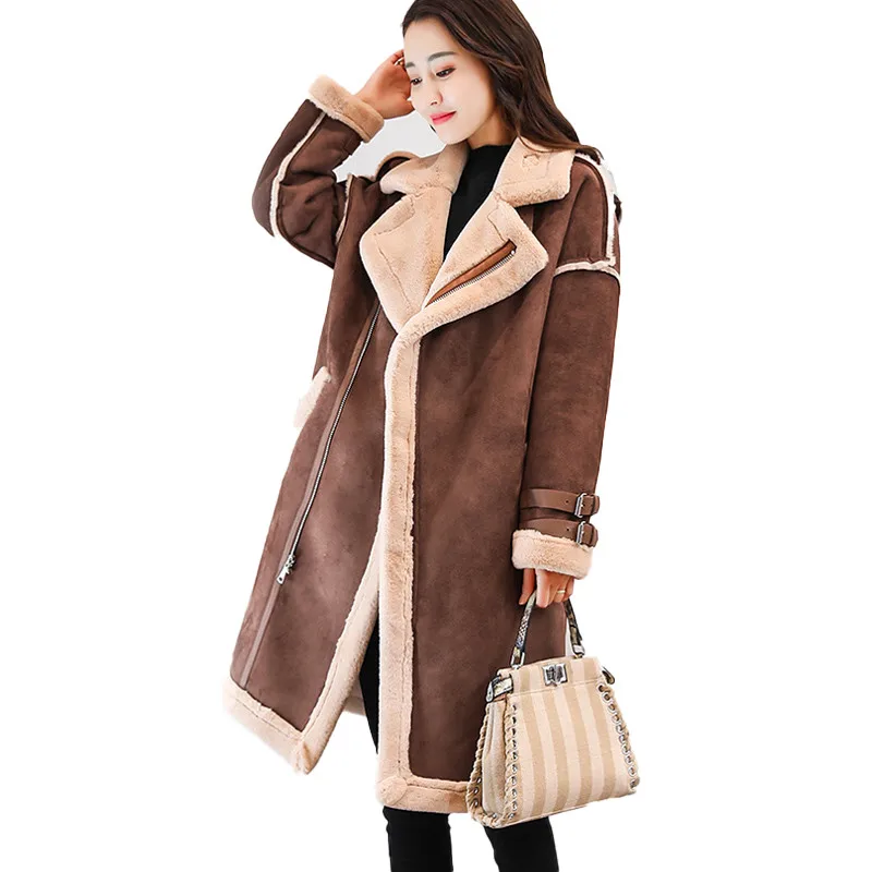 

2019 New Winter Jacket Women Lamb Fur Coat Female Casual Suede Keep Warm Overcoat Long Thicker Outerwear High -Quality R1066